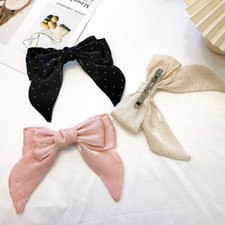 Barrettes Horse Tail Girl Shiner Rhinestone Fabric Hair Clip Solid Color