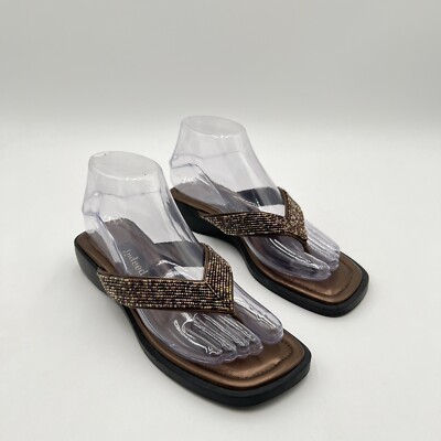 Indeed Sandals Women s 6M Crystal Slip On Thong Multi-color Brown
