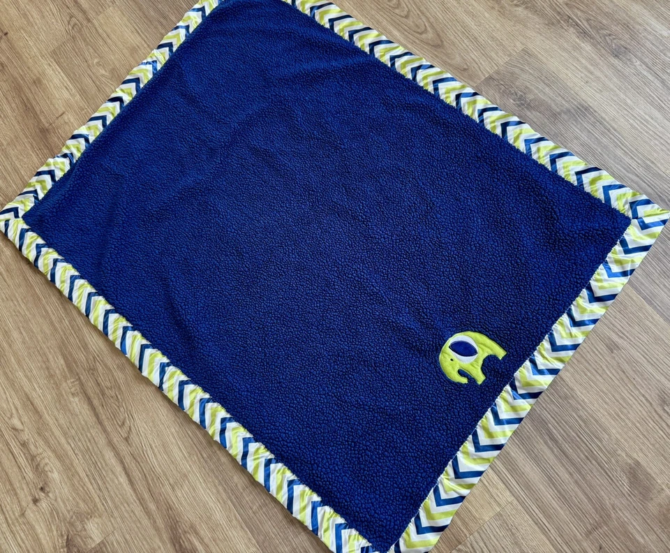 Manta bebé azul Bananafish elefante satinado ribete seguridad felpa terciopelo amoroso Foto 2 de 4