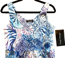 NWT Tango Mango Purple/Turq/Blue Floral Scoop Neck Tank Dress, Medium, Pockets