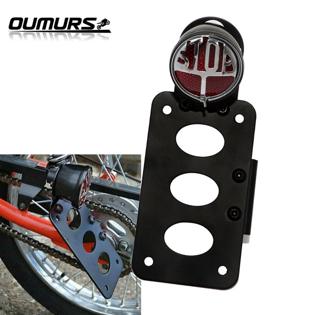 Motorcycle "Stop" Side Mount Tail Light License Plate Bracket For