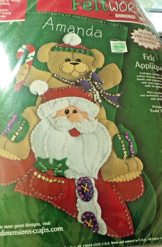 DIMENSIONS 18" FELT CHRISTMAS STOCKING KIT SANTA & TEDDY USA 8122 SEALED - Picture 2 of 3