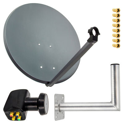 PremiumX SAT Anlage 80cm Satellitenschüssel Antenne Quad LNB ALU Wandhalter 35cm