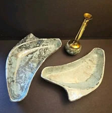 Santa Anita Calif. Pottery MCM Mid-Century Boomerang Blue Mist Trays & Vase Vtg 