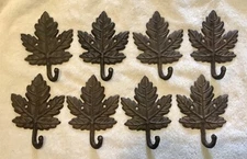 SET OF 8 CAST IRON MAPLE LEAF HOME & KITCHEN HOOK HANGERS