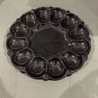 Vintage Frankoma Pottery Black Gloss Deviled Egg Platter 8” #608 USA
