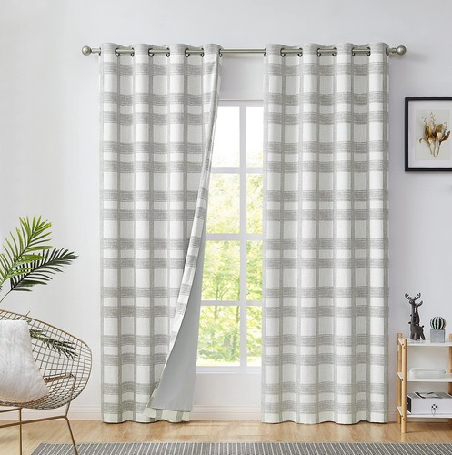 Plaid Blackout Window Curtain Panel Noise Reducing Thermal Insulated 84 Inche...