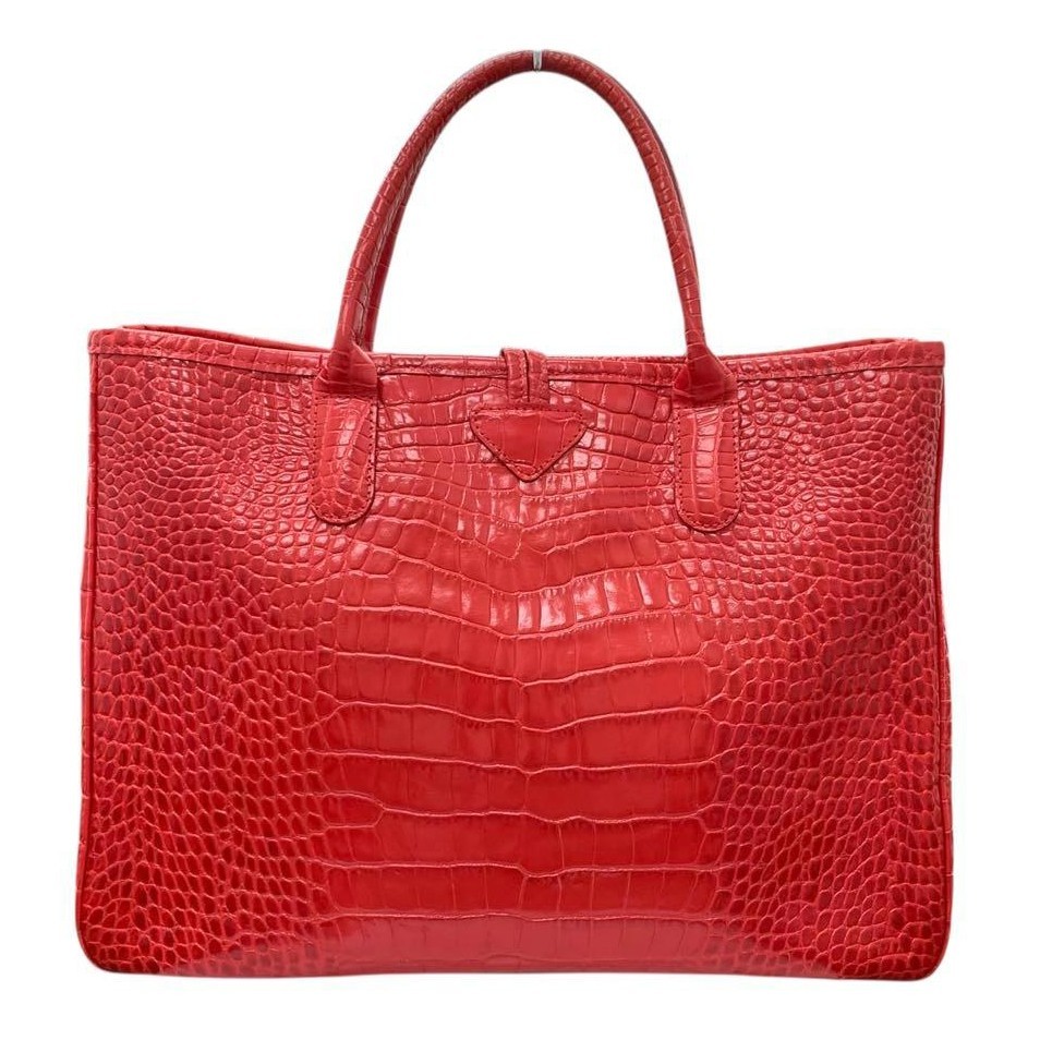 LONGCHAMP Roseau Croc Embossed Red Leather Tote Handbag | eBay