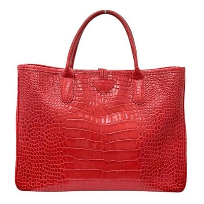 La Gras 240 レッドバックホロ LONGCHAMP Roseau Croc Embossed Red Leather Tote Handbag | eBay