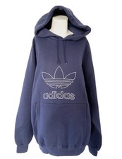 Vintage 90s adidas Hoodie Sweatshirt Oversize Embroidered Blue Trefoil Logo XL
