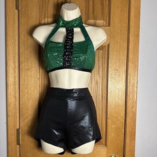 The Line Up Pro Cheer Dance NFL NBA NHL 2 Pc Black Green Sequin Audition Set M/L