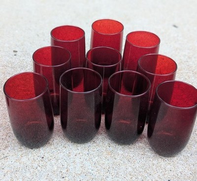 Vintage Anchor Hocking Roly Poly Ruby Red Glass Tumbler - Set of 2!