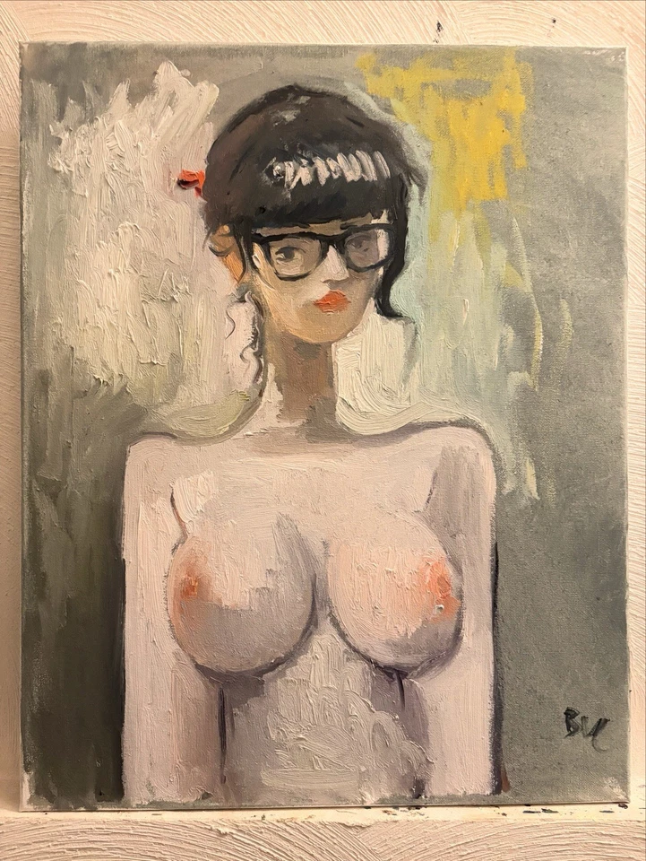 Pintura al óleo gótica americana retrato interior niña Art Deco lienzo 16"x20" Foto 4 de 4