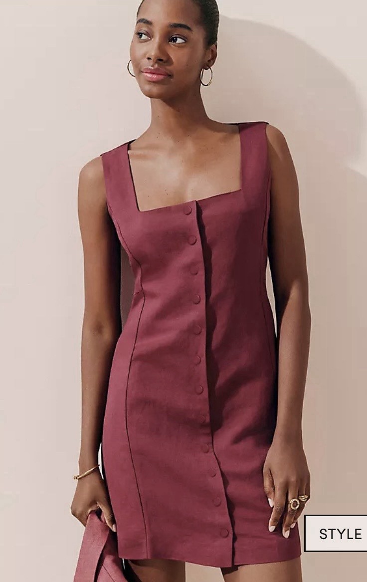 Ann Taylor Linen Blend Button-down Dress  Size 10, Classic,Regular, Moroccan red