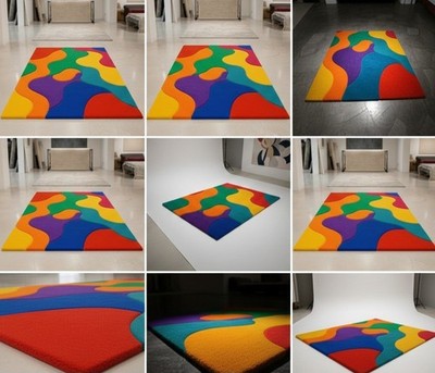 Hand Tufted Wool Area Rug 5x7 ft Colorful Abstract Modern Carpet Free Shipping