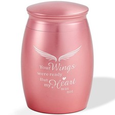 2.67 Inches Small Cremation Keepsake Urns for Human Ashes, Pink Mini Wings De...