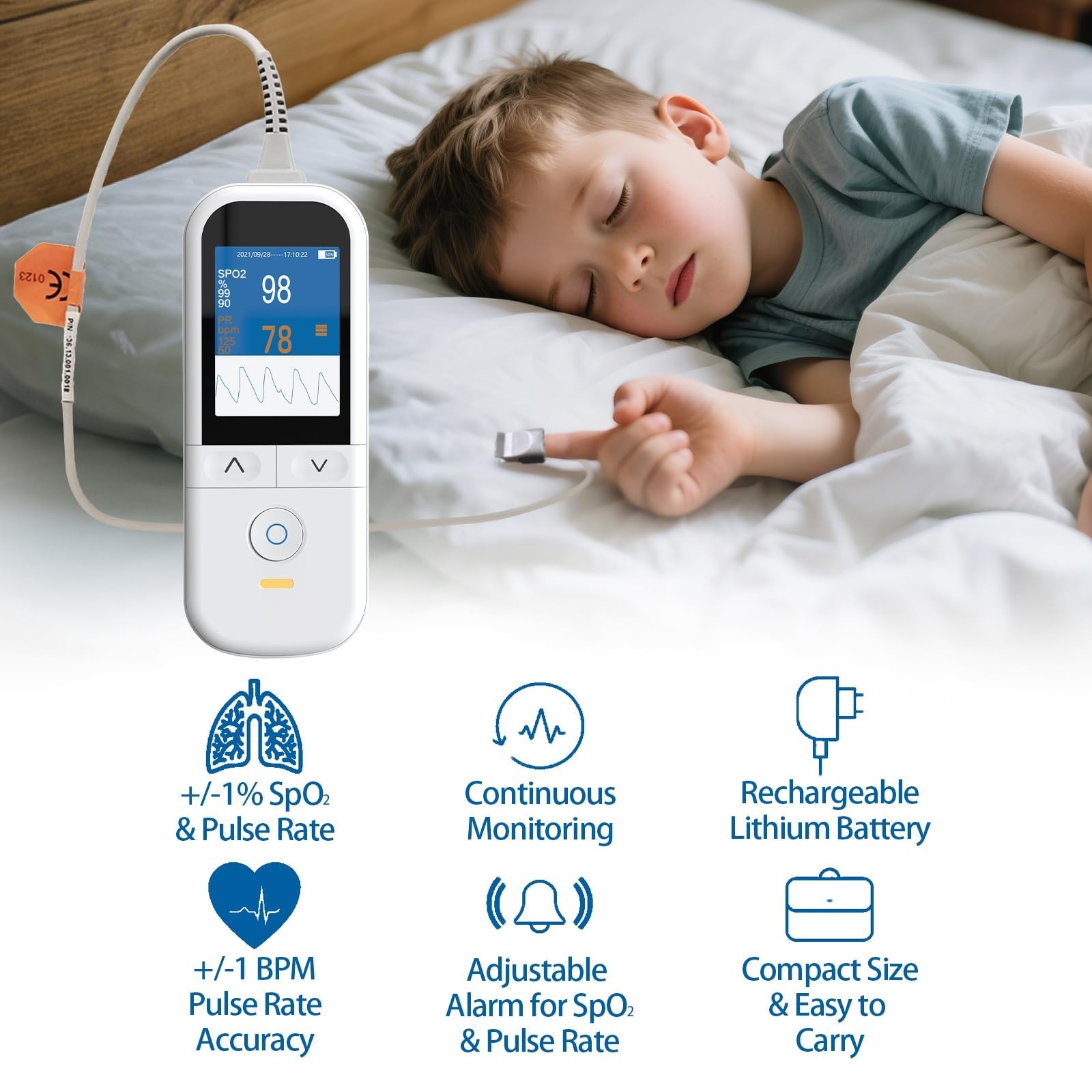 Handheld Pulse Oximeter for kids - Continuous Oxygen & Heart Rate Monitor wit...