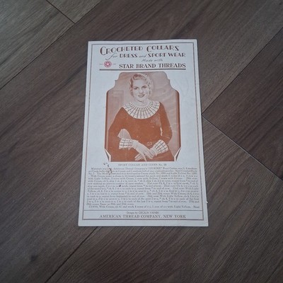 Vintage 1933 Crochet Pattern Leaflet Star Brand Threads Collars Cuffs Jabot #27