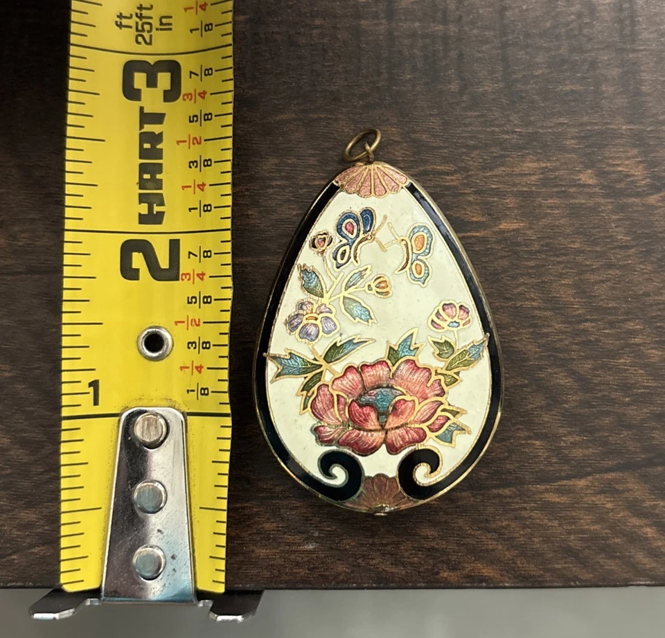 Старинный клуазоне овальная эмаль подвеска латуни цветочный двусторонний - Изображение 3 из 3
