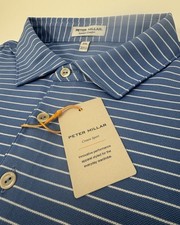 NWT Peter Millar Winston Striped Performance Mesh Polo Shirt BSEA Blue Mens 2XL