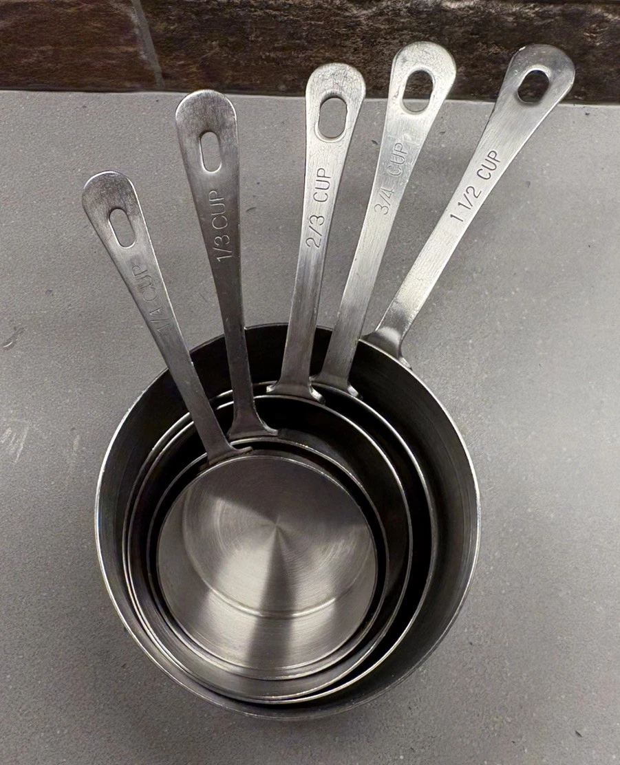 Amco 864 824 Set 5 Measuring Cups Stainless Steel 1/4 1/3 2/3 3/4 1 1/2 cups