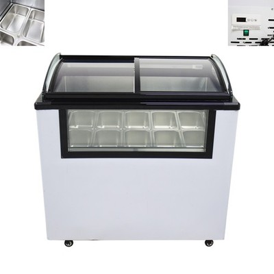 10Pan Ice Cream Showcase Display Cabinet Freezer with Wheels Capacity 136L 110V