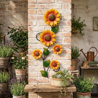 Wandkunst Sonnenblume Innen Außen Eisen Handbemalt 47x20cm Design ru