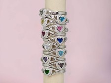 Sterling Silver Children's Birthstone CZ Heart Filigree Ring - Various Colors an