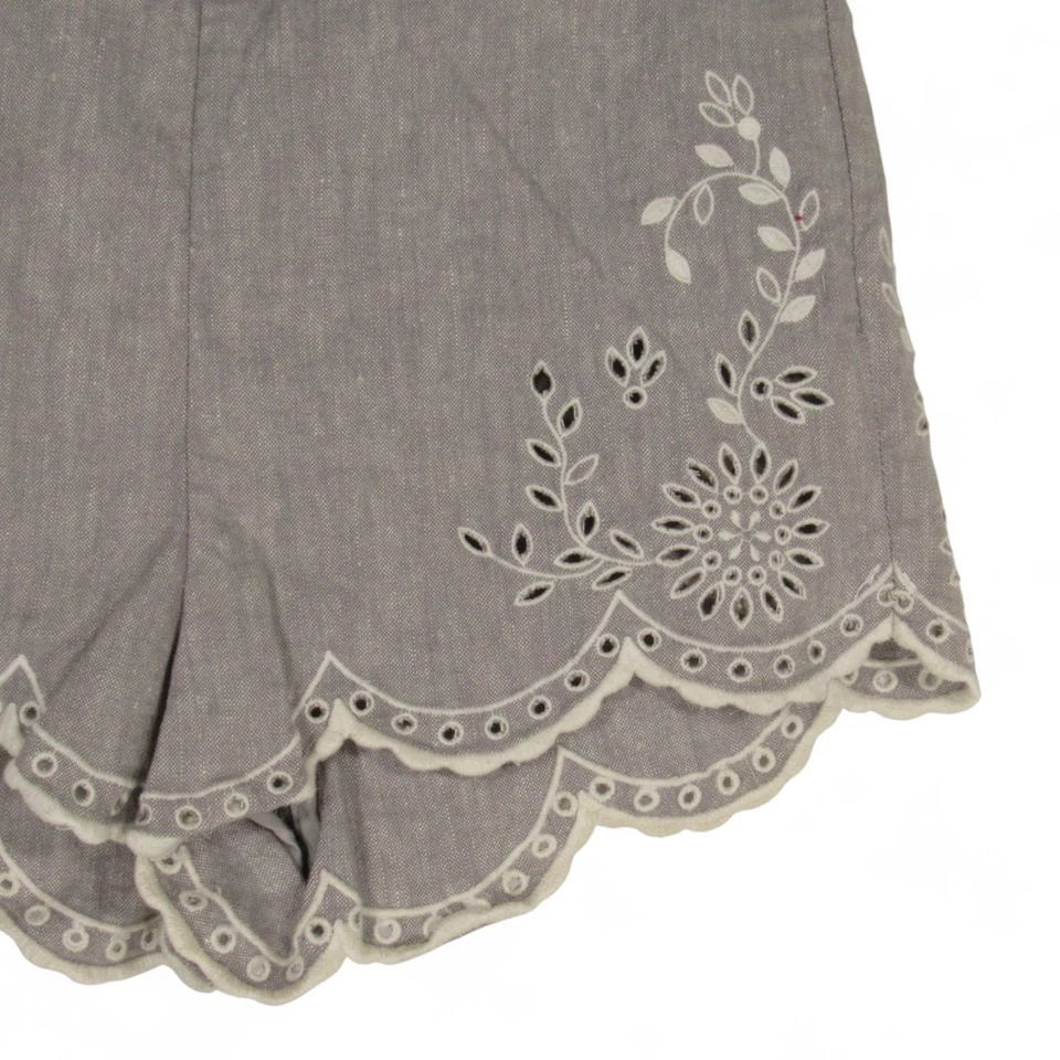 PANTALONES CORTOS FREE PEOPLE Gris LIFE'S TOO SHORT Mezcla de Lino Borde de Ojales Cremallera Lateral Talla 6 Foto 4 de 4