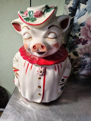 Vintage Shawnee Pottery Winnie Pig Cookie Jar USA Clover GOLD HIGH LIGHTNG