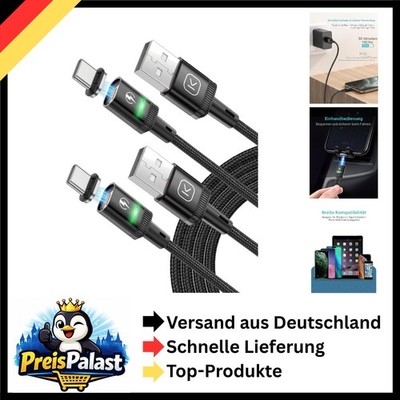 Magnetisches USB-C Kabel 2 Stück 3A Schnelllade Datenübertragung Nylon 2m