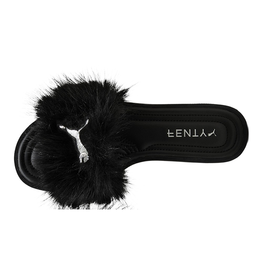 PUMA Fenty X Chic Faux Fur Slide Womens Black Casual Sandals