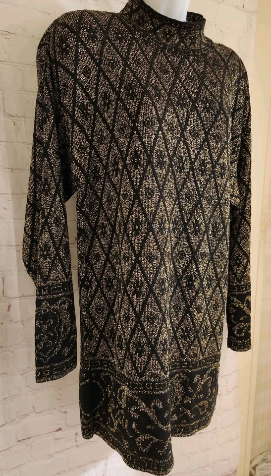 Mini Vestido Vintage Como Nuevo Años 80 Pierre Cardin Negro/Dorado Tejido Lúrex Línea A Talla S EE. UU. Foto 2 de 4