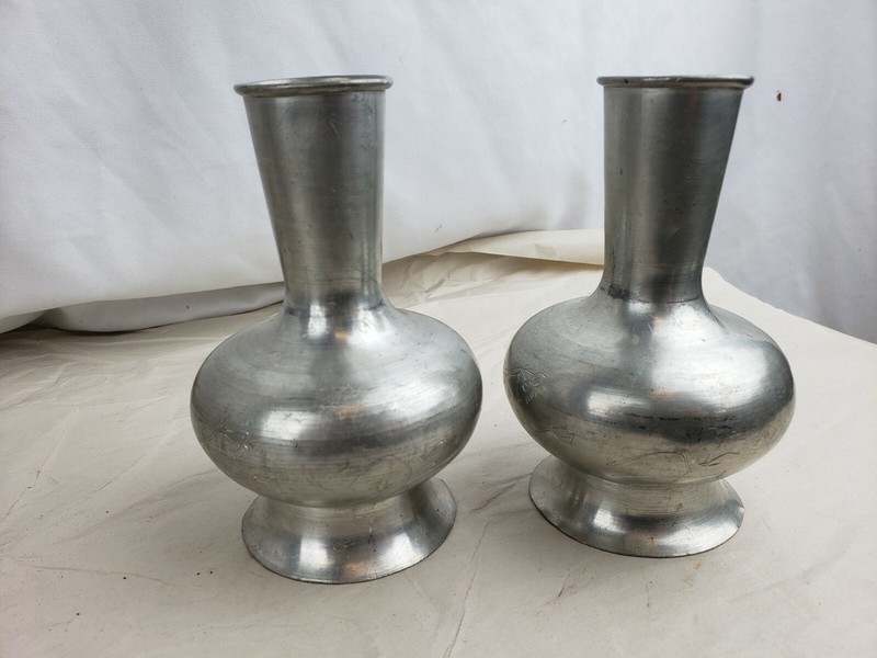 Pair of vintage japanese or chinese pewter bottles