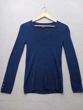 Banana Republic Women Sweater Size S Navy Blue Merino Wool V-neck Button