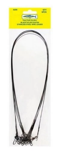 6 x Deluxe Black Nylon Coated Stainless Steel Wire Fishing Leaders - Wire Trace
