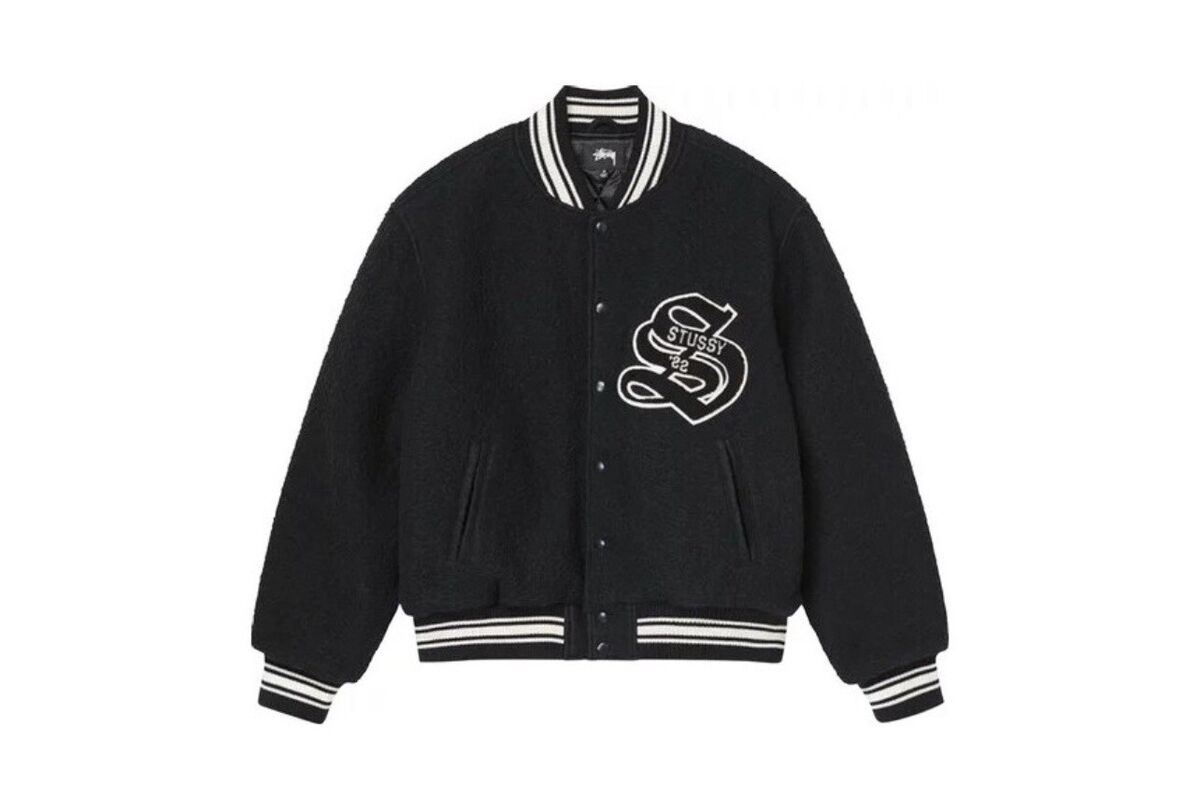 Stussy Casentino Wool Varsity Jacket Black Brand New Size L Stussy Casentino Wool Varsity Jacket Black Brand New Size L