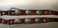 NEW! Leather Biker Cowboy Boot Chains Bracelets - Brown -Silver Oval Conchos USA