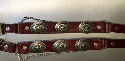 AUSTIN ACCENT NEW! Leather Biker Cowboy Boot Chains Bracelets - Brown -Silver Oval Conchos USA