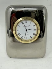 Modern  Elegance Glass/Metal Table Desk Shelf Clock  New Battery Silver Plate