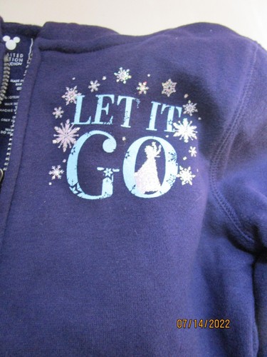 Disney Frozen Let it Go Limited Edition Hoodie Sz 5 Cotton Polyester Chest 29 in - Picture 2 of 3