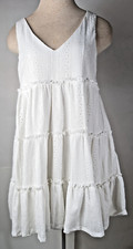 Midnight Doll Women White Eyelet Lace Ruffle Sleeveless Dress Size S