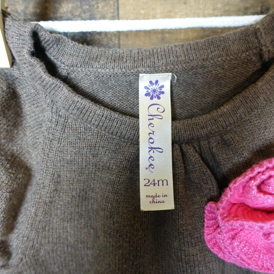 Vestido suéter 24 meses - marrón con flor rosa de Cherokee Foto 4 de 4
