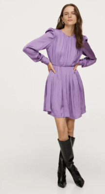 mango purple satin dress mango satin mini purple dress with long sleeves Size 4