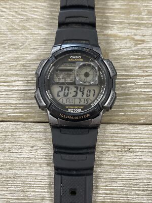 Casio Illuminator Digital Watch Men Black World Time 3198 AE-1000W