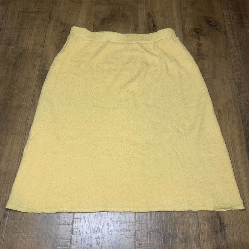 Falda Lápiz Rayón Lana Amarilla Colección St. John Cintura Elástica Mujer Talla 8