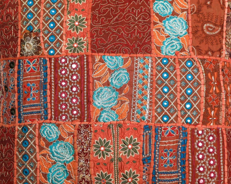 24" Khambadia Indian Embroidered Cushion Cover Patchwork Pillow Sham Throw Brown - Image 2 of 4