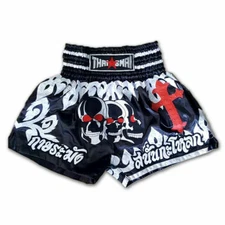 Muaythai Kickboxing Shorts UFC K1 Costume Dead Skulls Cross Embroidery Satin Gym