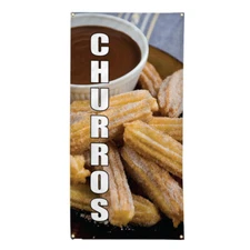 Vertical Vinyl Banner Multiple Sizes Churros Food and Drink Restaurant and Food