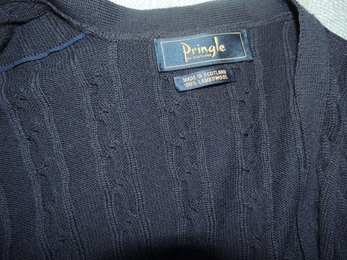 Cardigan Pringle of Scotland Navy 100% lana di agnello scollo a V taglia USA circa XL - Foto 5 di 6